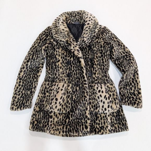Urban Outfitters Leopard Print Faux Fur Jacket Sparkle & Fade - Picture 1 of 8